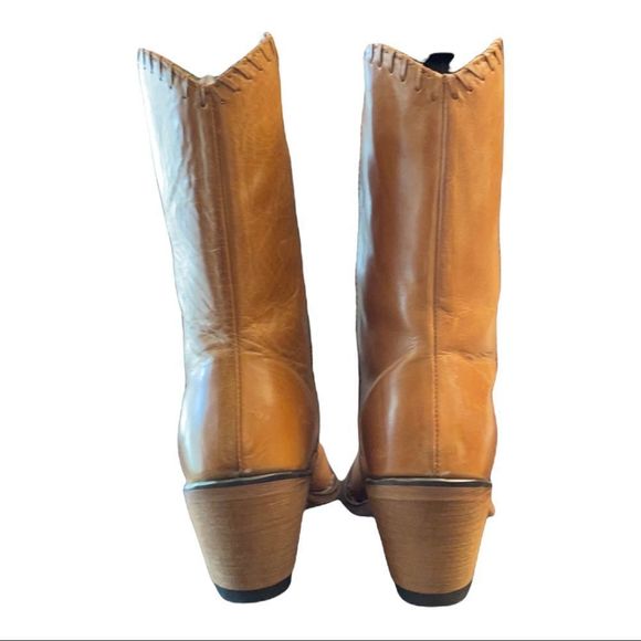 Old West Leather WOMEN'S TAN CROSS STITCH COWGIRL BOOTS - ROUND TOE - Picture 11 of 12